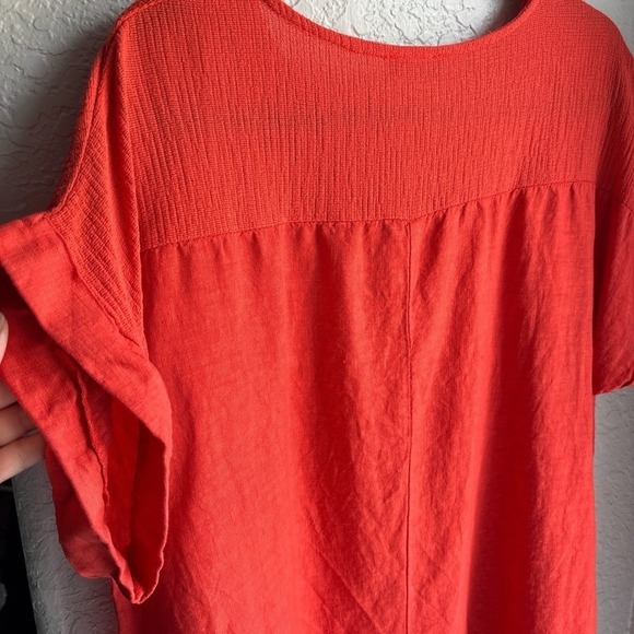 Saiph Womens Linen Short Sleeve XL Orange Lightweight Spring Peasant‎ Boho Top - Picture 4 of 8